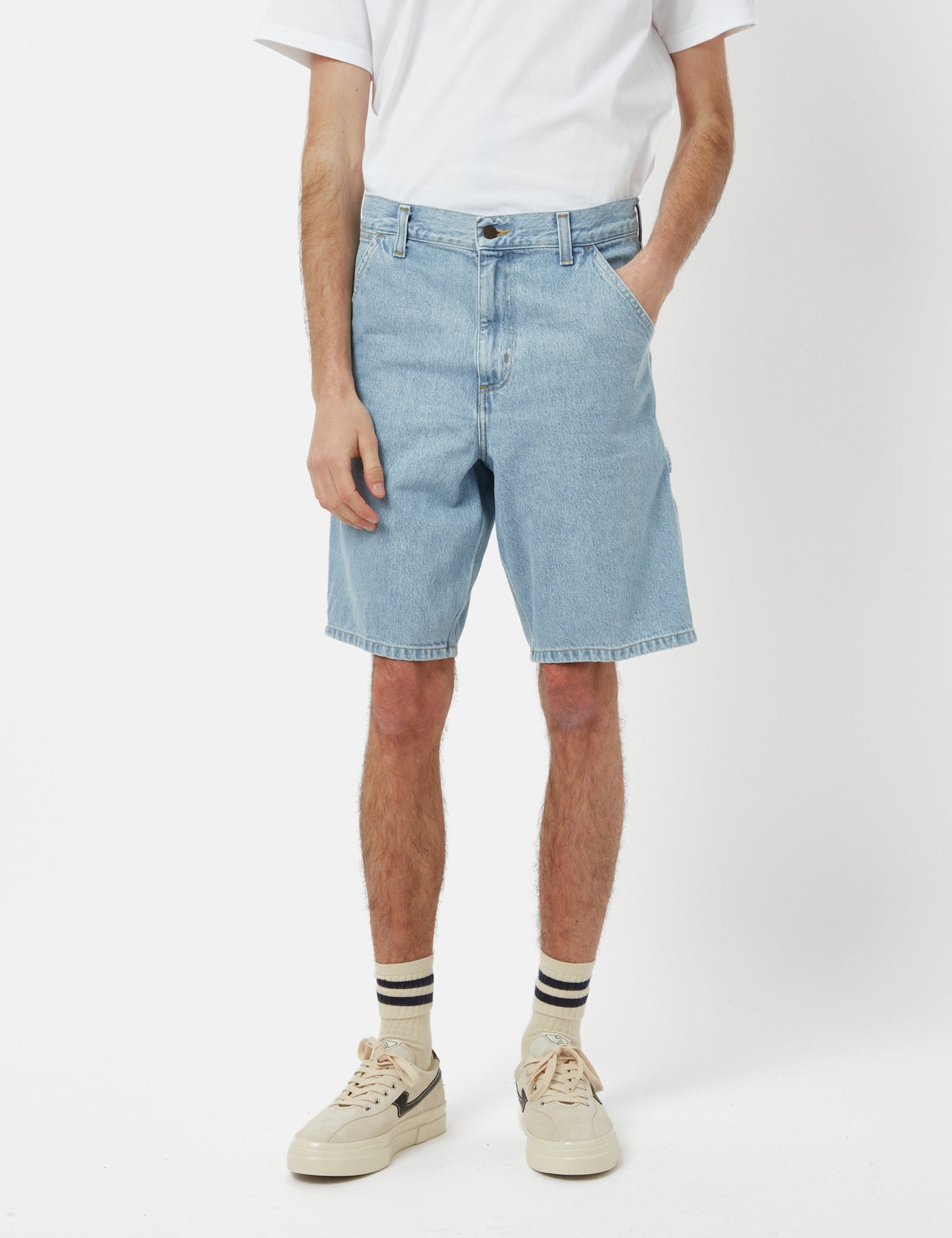 Carhartt WIP Single Knee Short Denim Blue Heavy Stone Bleached