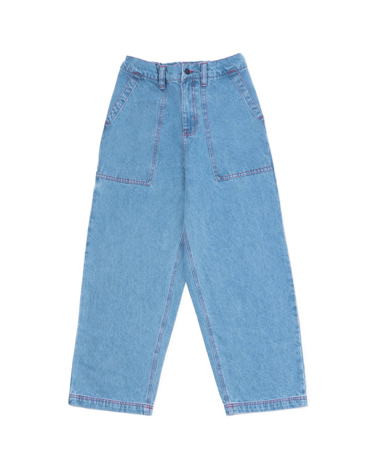 Poetic Painter Pants Light Blue Denim With Red Stitching