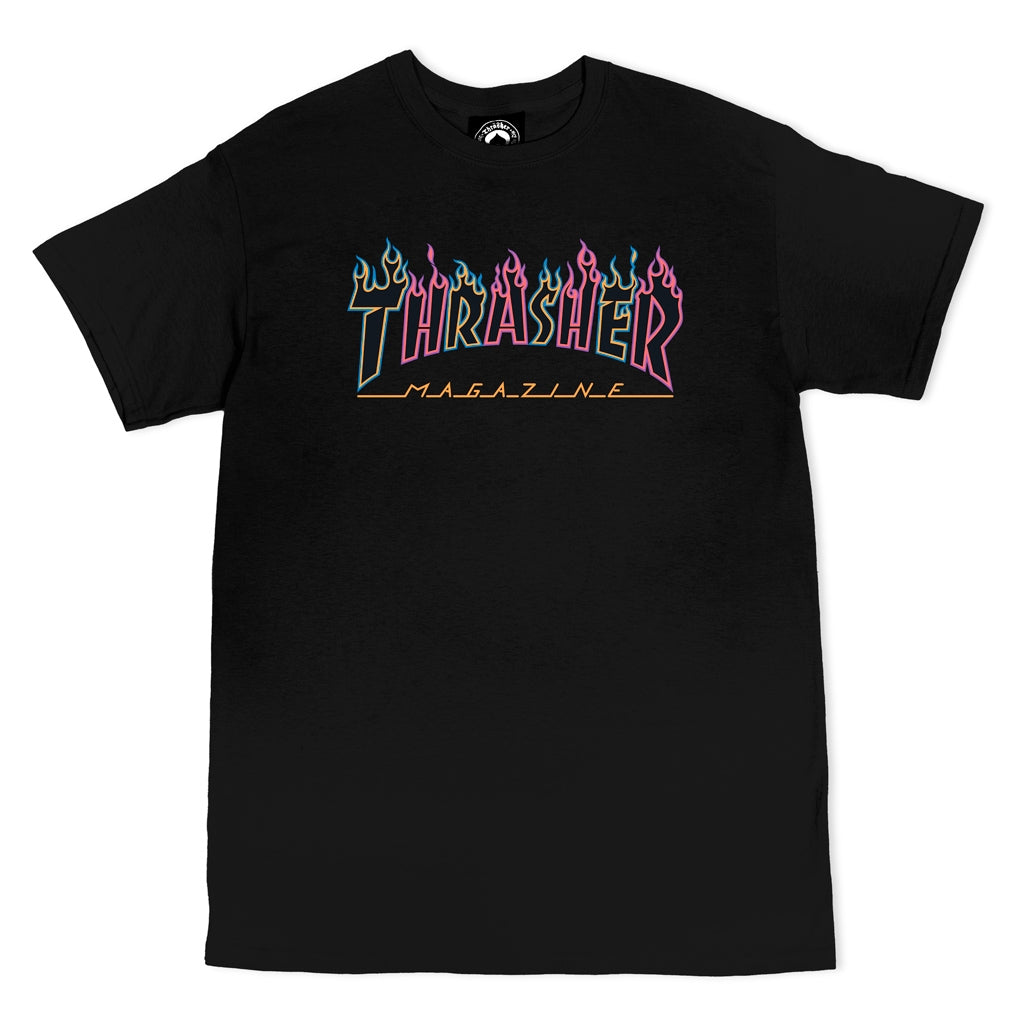 Thrasher Double Flame (neon) Tee Black